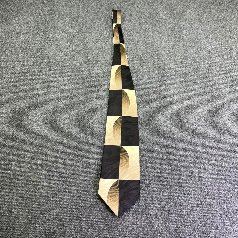 Vintage Knightsbridge Necktie Adult Black Gold Geometric Check‎ Abstract Silk